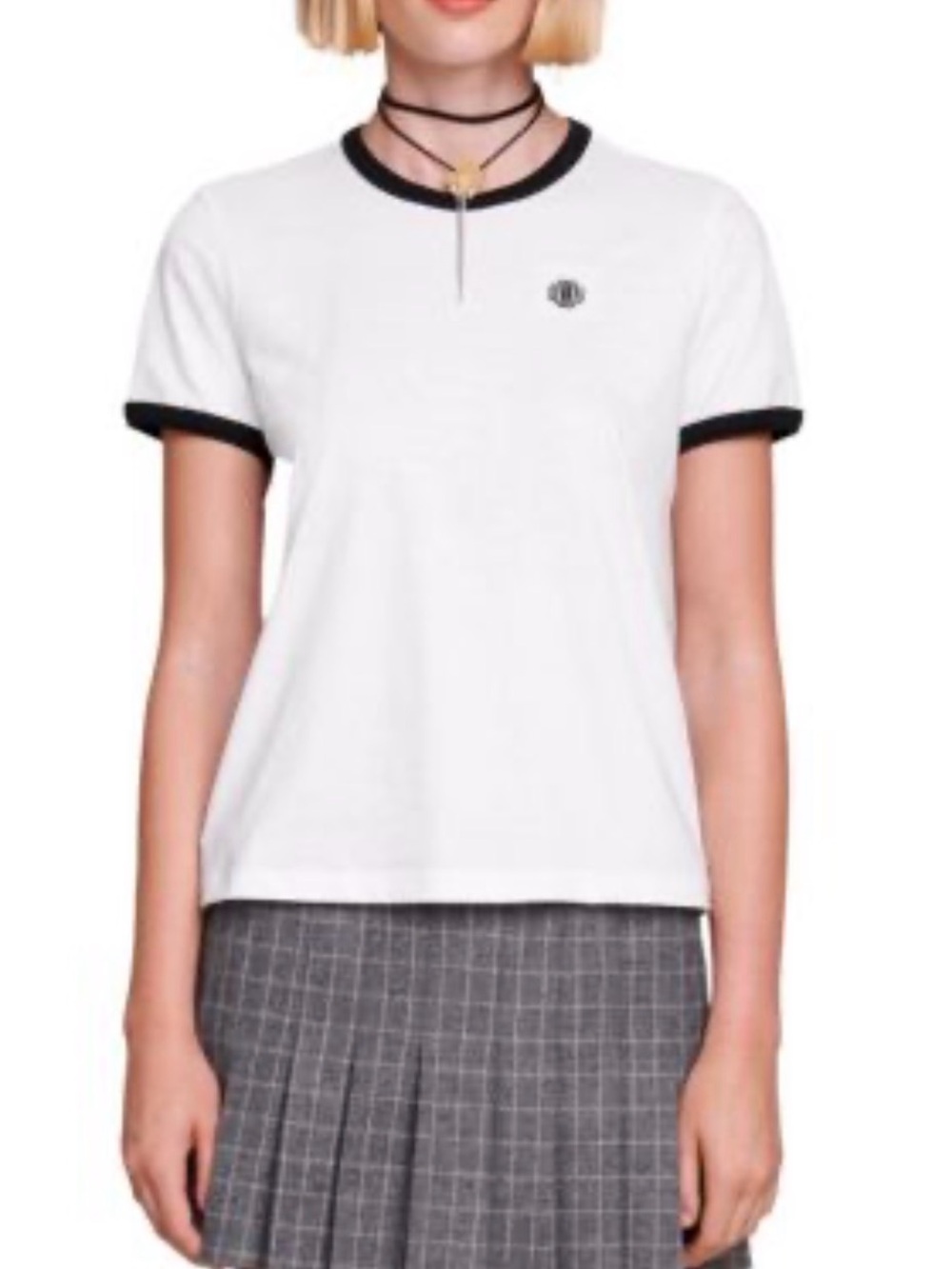 Maje White T‑Shirt with Black Trim